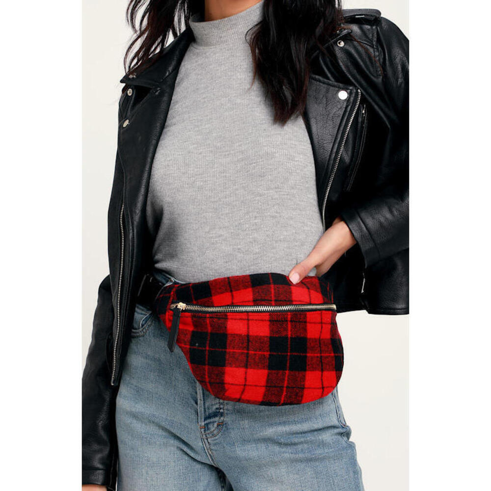 Lulus Mountain Maven Red Plaid Fanny Pack